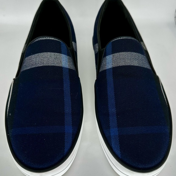Men's Blue Plaid Slip-On Shoes - Picture 1 of 9